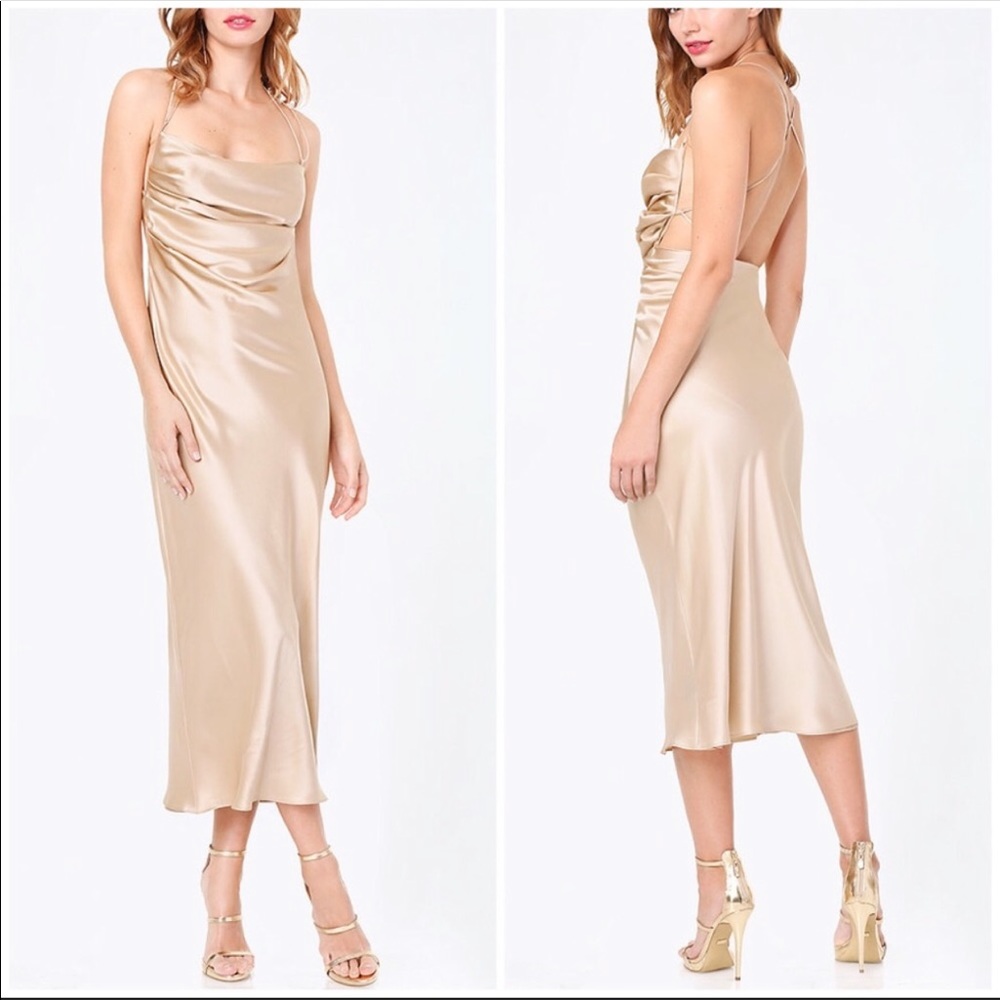 Bebe cocktail slip dress 100% silk, open back
